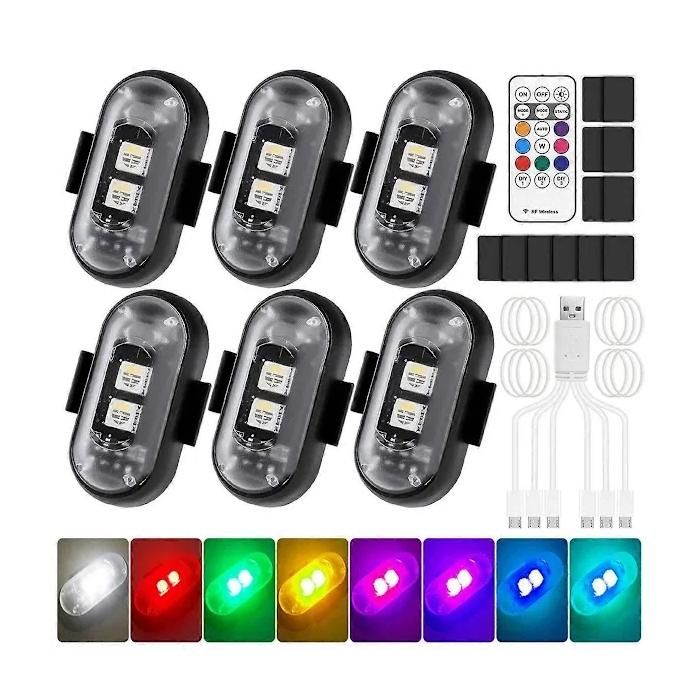 Lot de 6 feux LED sans fil pour voiture avec télécommande feux clignotants LED sans fil 8 couleurs pour voiture M[CO]