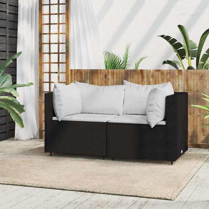 URBRAN®Canapé dangle de jardin avec coussins Noir Résine tressée - Mobilier de jardin_2646
