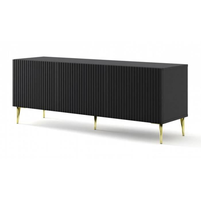 Meubles TV - Meuble TV Ravenna avec 3 portes en bois et pieds dorés - Noir mat - L 150 x P 42 x H 56 cm Doré Meubles TV - Meuble TV Ravenna avec 3 portes en bois et pieds dorés - Noir mat - L 150 x P 42 x H 56 cm Doré