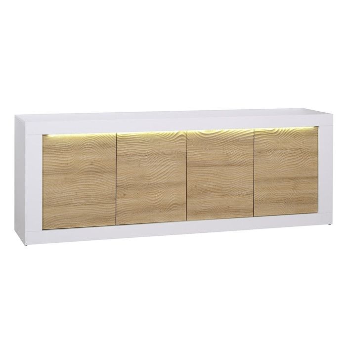 DAYTON OAK - Buffet 4 Portes Effet Chêne à Relief et Leds