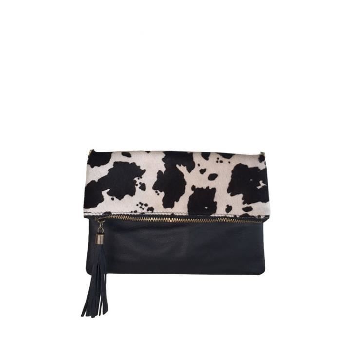 Pochette Et Sac Bandouliere Imprime Vache En Cuir Pour Femme Made