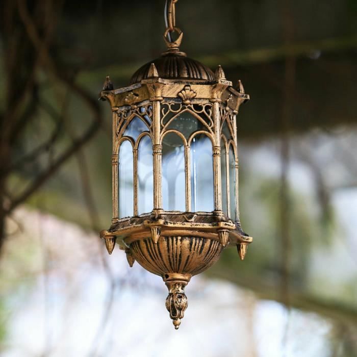 Lanterne Suspendue Lampe E27 Cour Extérieure Porche Patio Jardin Bronze Lampe Étanche