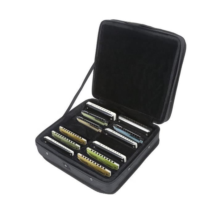 Étui De Rangement Harmonica En Cuir PU - Capacité 7 Harmonicas, Portable Et Robuste