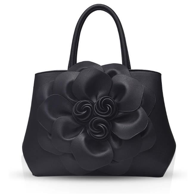 Sac a Main Femme Mode Sac Epaule Femme en PU Cuir Petit Sac Bandouliere Femme Chic Sac a Main Avec des Fleurs Noir Cdiscount Bagagerie Maroquinerie