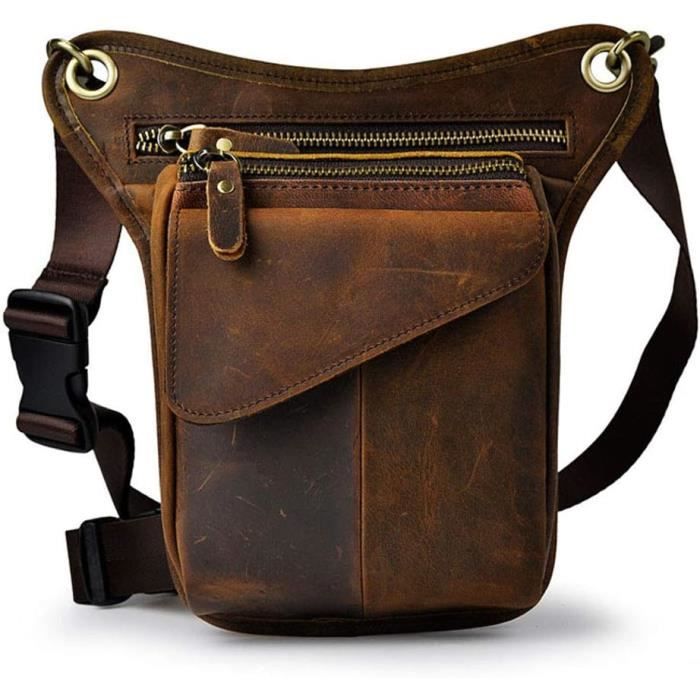Sac En Cuir De Jambe Vintage Pour Homme Femme Multifonction Banane
