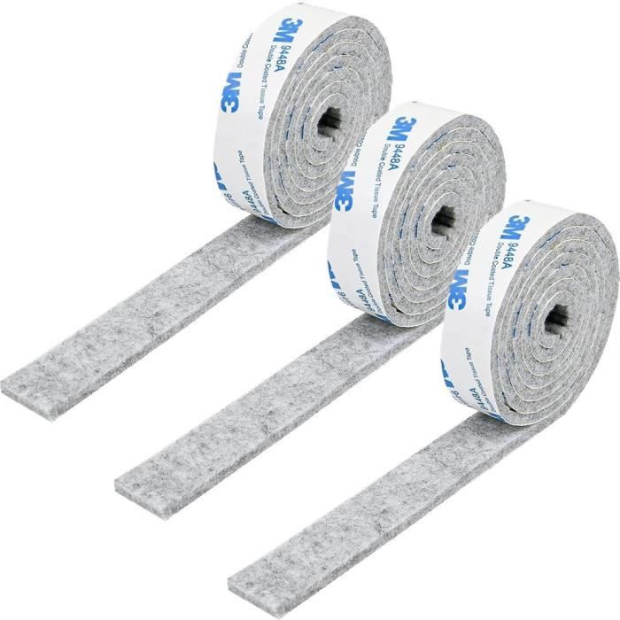 3pcs Feutrine Autocollante Meuble 100cm x 2cm Feutrine Adhesive Feutre Antiderapant pour Protection Pied de Table Chaise Canape