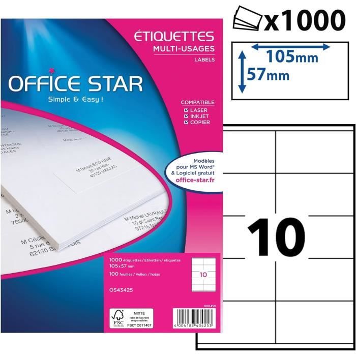 Étiquettes adhésives MULTI 3 Blanc Droit 500 Volets 105 x 42,4 mm