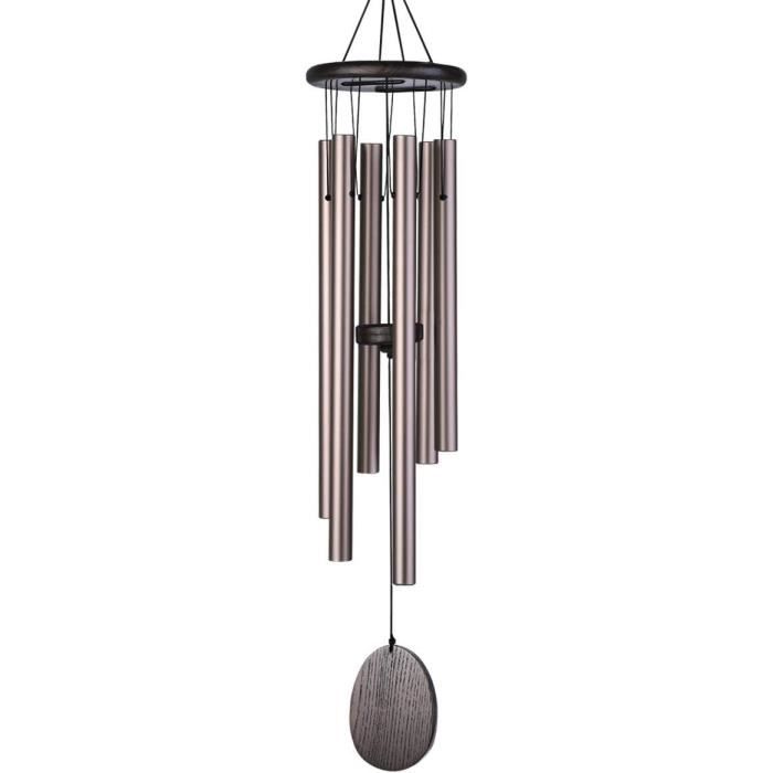 Carillon à Vent Extérieur - 6 Tubes Aluminium, Gamme Pentatonique Mi - Design Minimaliste Noir, 81 Cm
