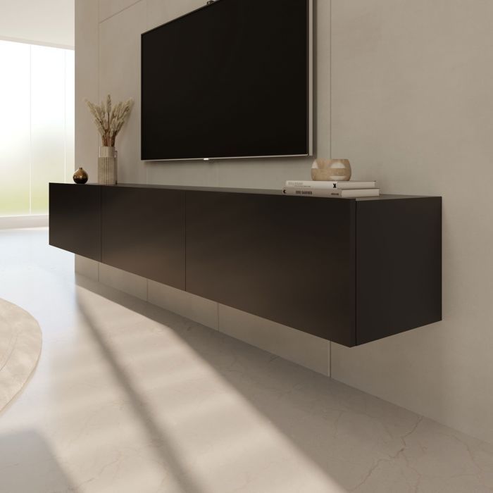 Meuble TV suspendu 3 portes 180x35x296 cm noir - DALLYN