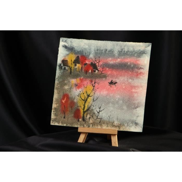 Tableau Avec Paysage A L Aquarelle Fait Main Soleil Couche Peinture Contemporaine Achat Vente Tableau Toile Cdiscount