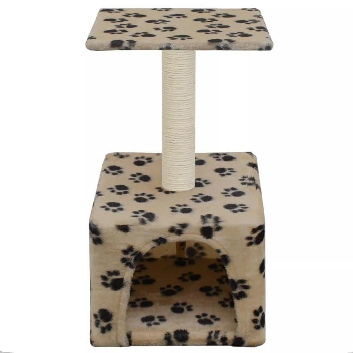 Arbre à chat griffoir grattoir niche jouet animaux peluché en sisal 55 cm beige motif