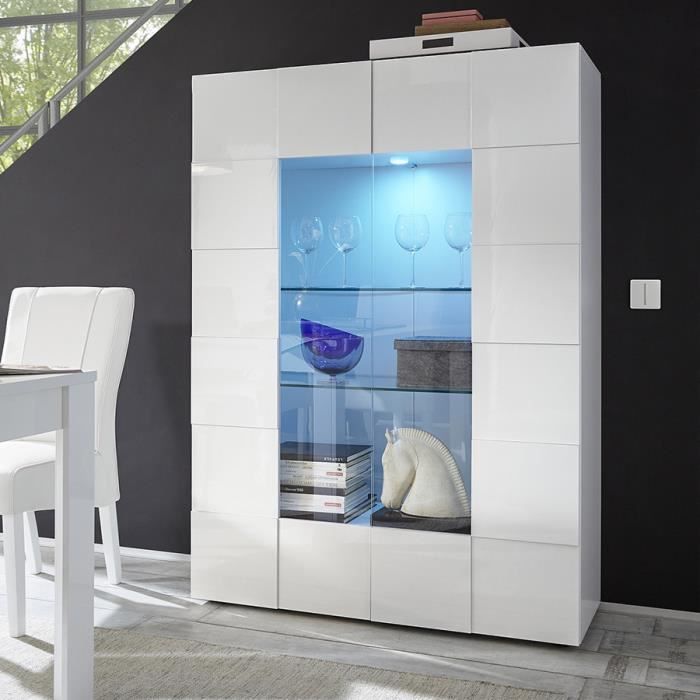 Vaisselier de cuisine blanc avec éclairage LED, 3 tiroirs et 6 portes, 2 prises/ports USB PEPTIDE