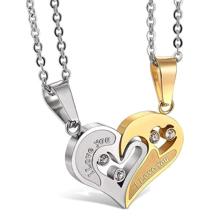 Pcs Collier Couple Coeur Amoureux Puzzle Collier Acier