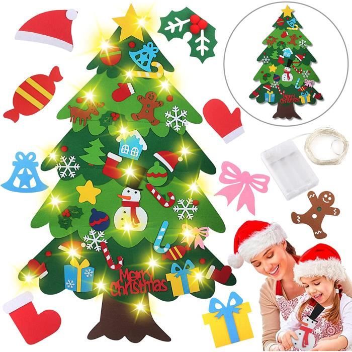 Sapin De Noël En Feutrine à Décorer - Avec 42 Ornements Détachables (Velcro) - Décoration Murale Réutilisable Pour Enfants