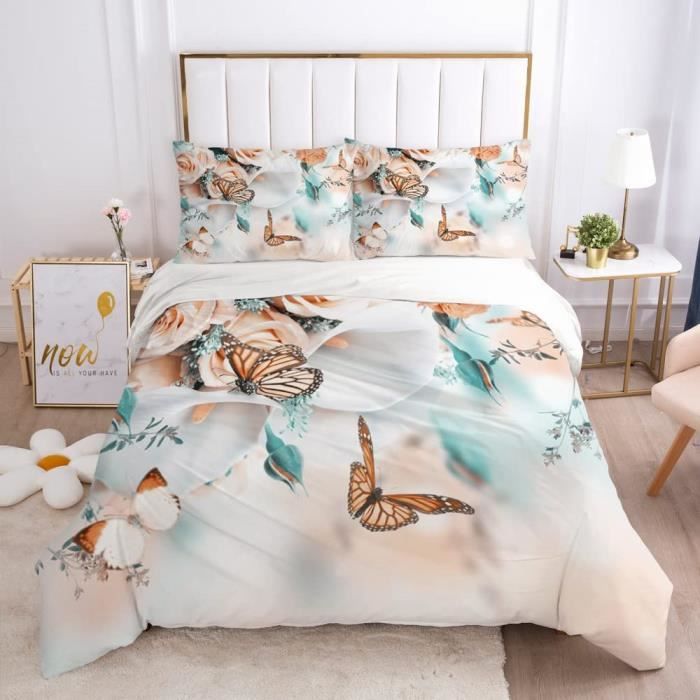 Tropical Housse De Couette 200X200 Cm Ado Couleur Blanc Floral Fleurs Papillon Parure De Lit 2 Personnes Avec Fermeture Eclai u3365 Cdiscount Maison