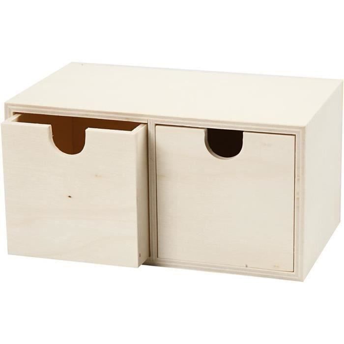 Petit commode de bois clair avec tiroirs carrés renversables permettant ...
