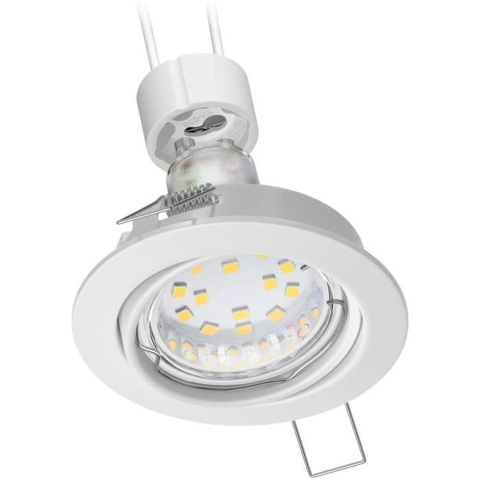 Lot De 10 Spots Encastrables GU10 Orientables 30° – Cadre Blanc Rond Ø90 Mm, Douille GU10 Incluse, Trou Ø70-80 Mm