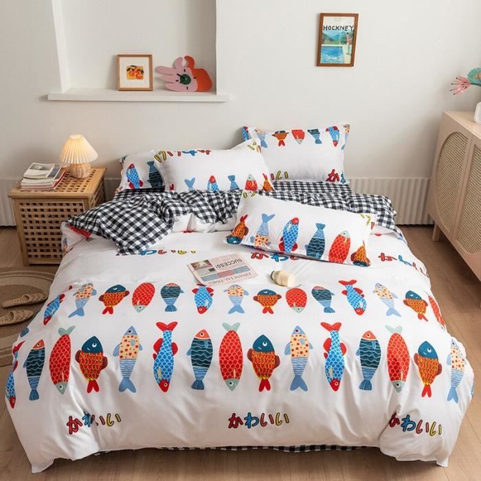 Housse De Couette Enfant 120x150 Cm 100% Coton - Motif Dessin Animé Mignon, Douce Et Respirante Pour Lit Junior