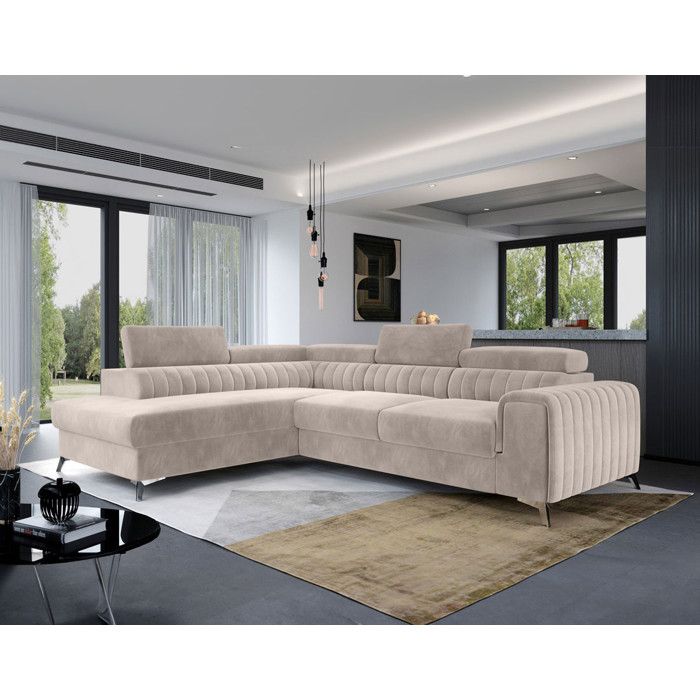 Talisay - canapé dangle gauche - 5 places - convertible avec coffre - en velours - Beige