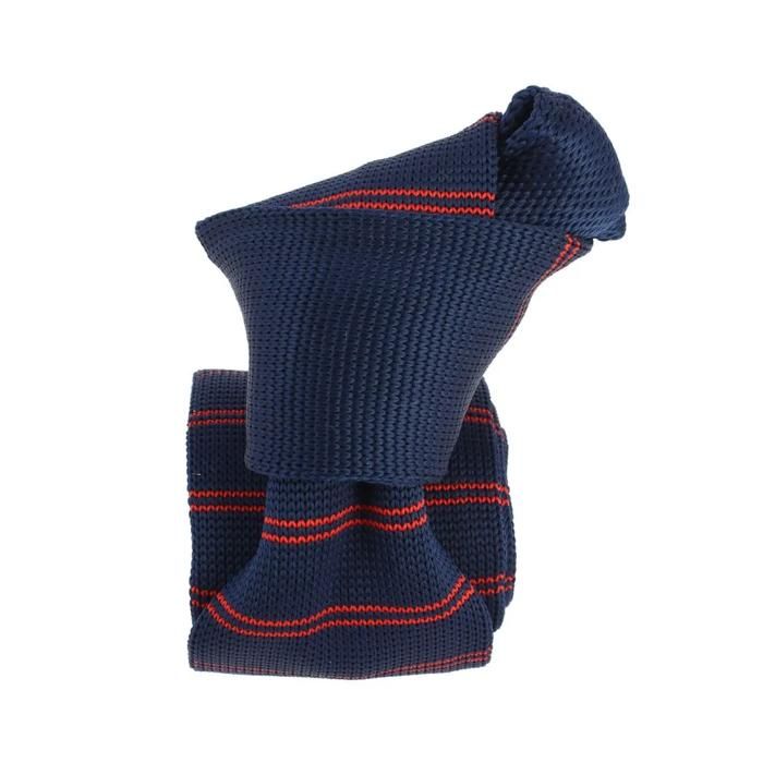 Cravate Tricot Exeter En Microfibre - Bleu Marine Et Vert Rayé - Pointe Carrée, 5,5x144 Cm - Style Tendance
