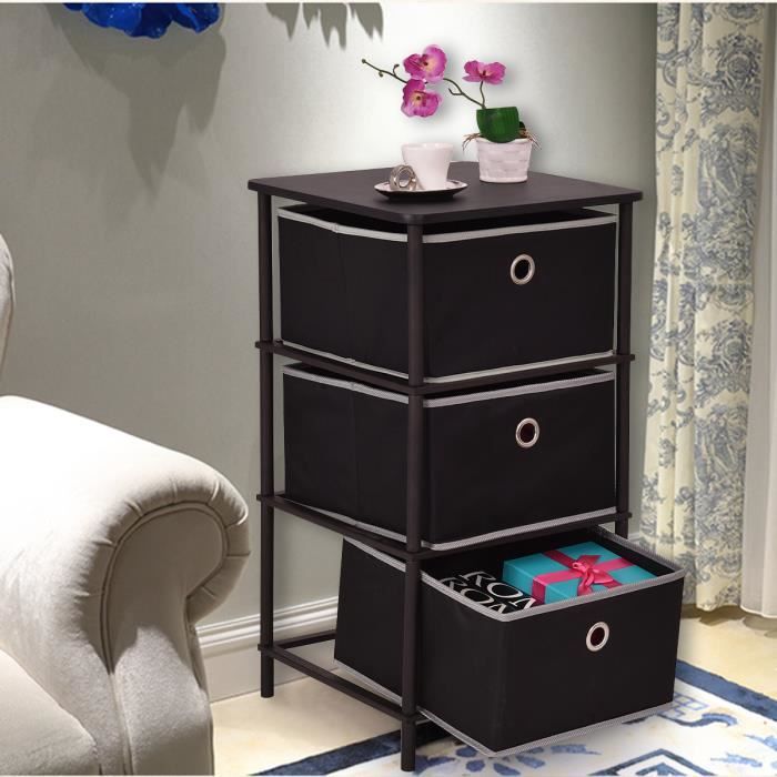 COSTWAY Table De Chevet Table De Nuit Avec 3 Titoir En Tissu Pliable 40