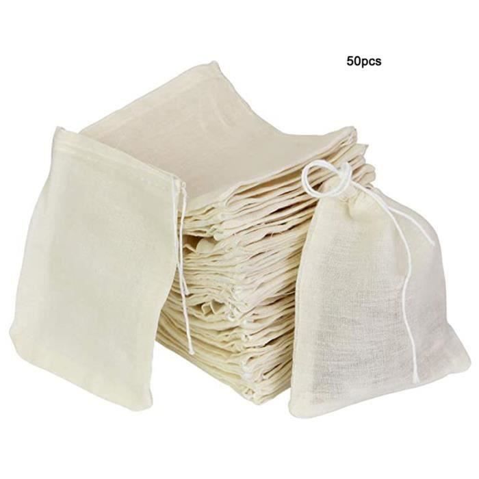 Lot De 60 Sacs Réutilisables En Mousseline De Coton Naturel Avec