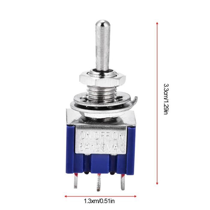 Lot De 5 Interrupteurs à Bascule Mini DPDT 6 Broches 3 Positions - 15A 250V, Bouton Métal 12mm, Pour Projets électroniques - 7