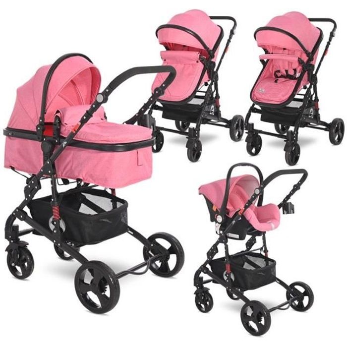 Poussette combinée trio 3 en 1 - siège auto 0m – nacelle – Alba – rose -  Rose - Kiabi - 279.99€