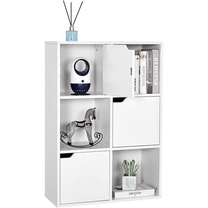 Étagère de Rangement 6 Cubes Bibliothèque en Bois Armoire de Livres Armoire de Rangement, Bureau,Style Moderne, Blanc-MONDEER