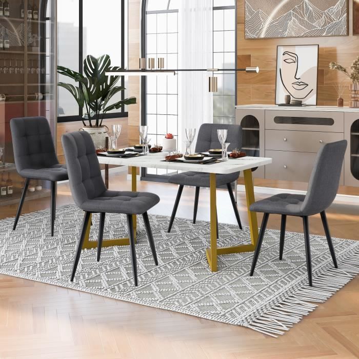 Table à manger avec chaises - Table dorée de salle à manger avec 4 ...