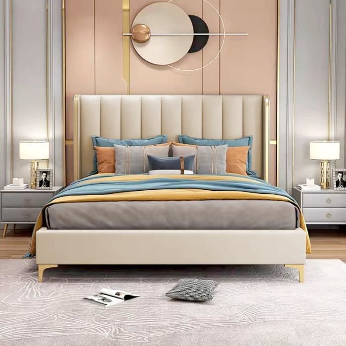 lit design contour or avec sommier diana - pu beige - 180x200