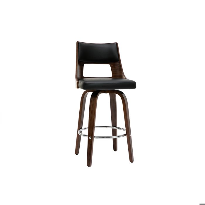 Miliboo - Tabouret de bar vintage pivotant noir et bois foncé GARBO