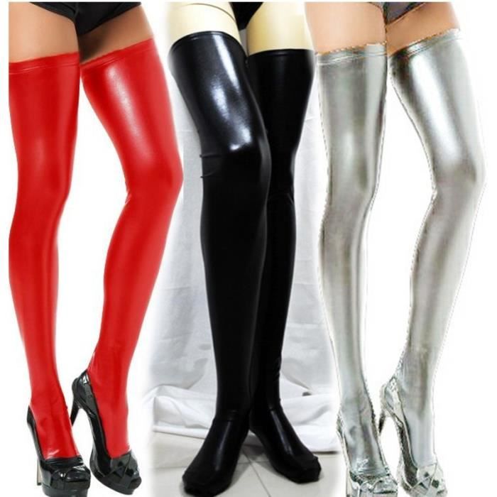 Hommes Wet Look Latex Cuir Cuisse Bas Pieds Hauts Collants Chaussettes Clubwear 