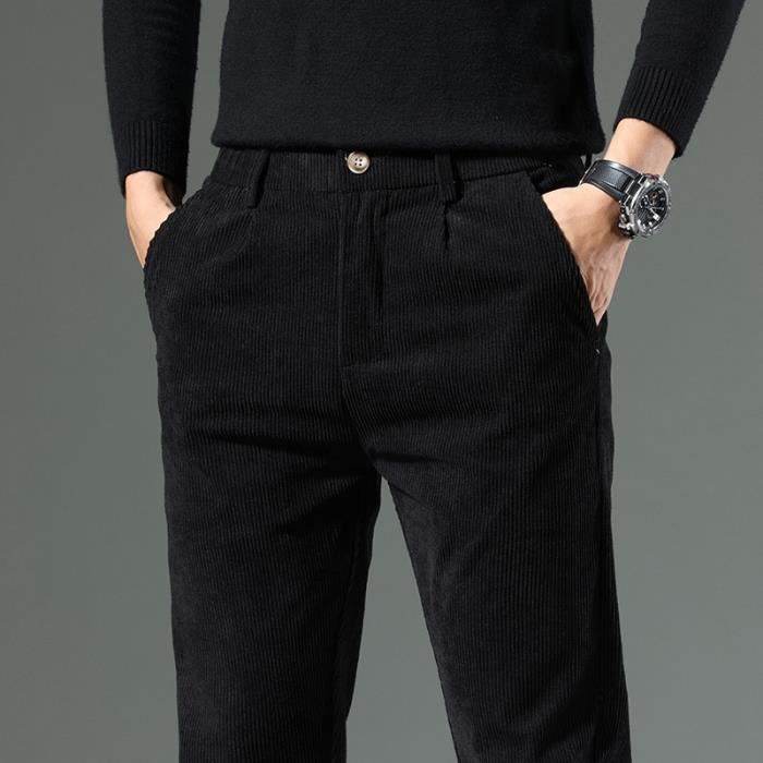 Pantalon Décontracté Homme En Velours Côtelé – Taille élastique Avec Cordon, Coupe Ample, Longueur Standard – Polyester Doux