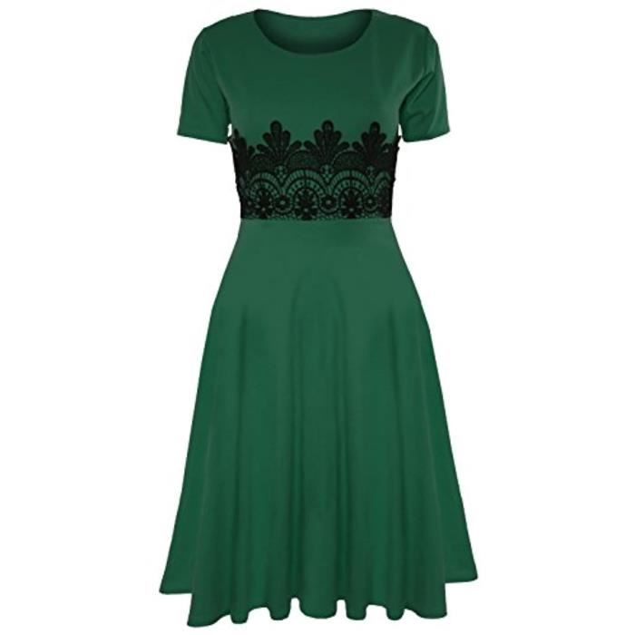 Robe Cvsvn Manches Courtes Taille Dentelle Inserer Evasee Franki Mi Longueur Robe Patineuse Mi Longue Grande Taille Uk 8 30 Taille 5 Vert Achat Vente Robe Cdiscount