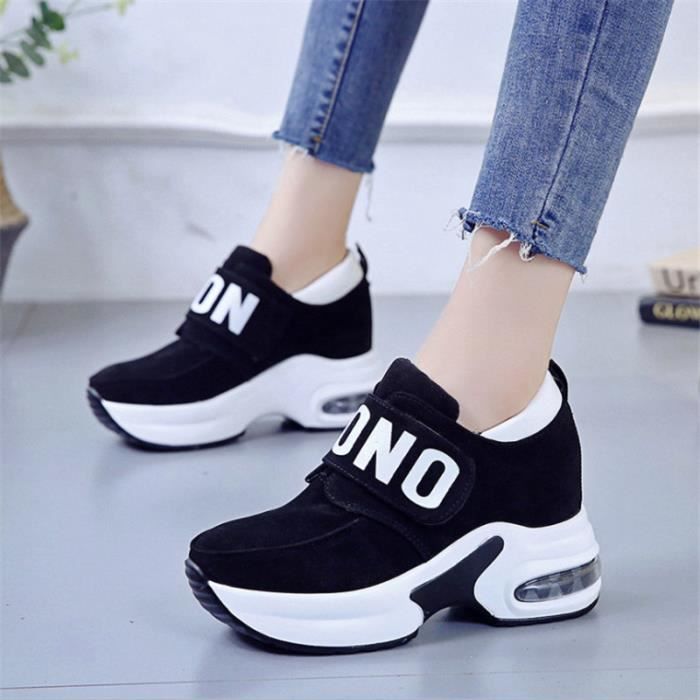 Baskets femme grande taille Velcro fond pais noir JS Noir