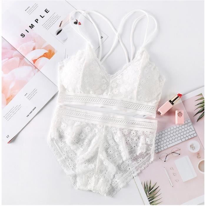 Ensemble de sous-vêtements sexy en dentelle pour femme Blanc