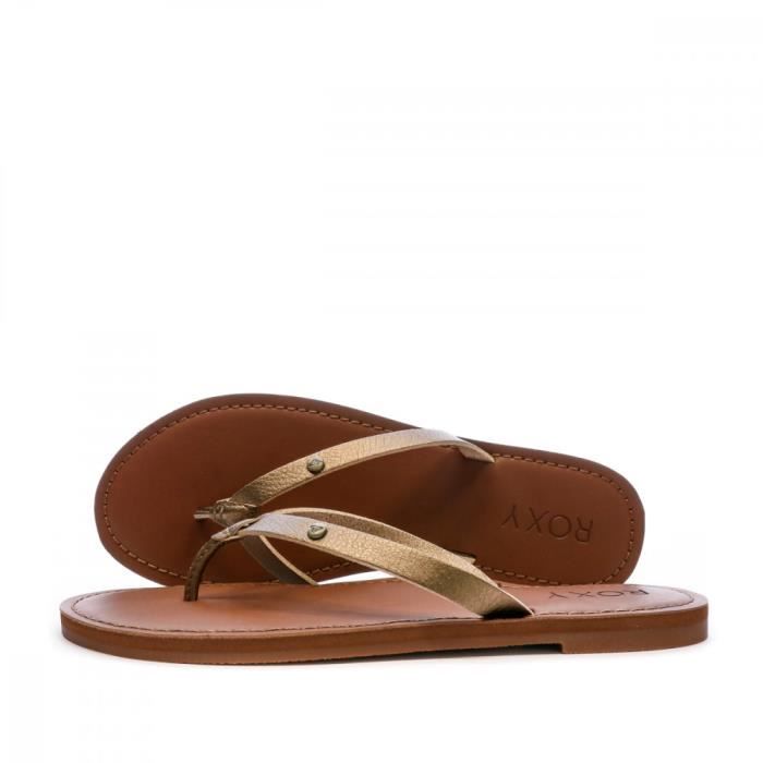 Tongs Femme Roxy Janel Bronze Marron Brides en Imitation Cuir Semelle en Caoutchouc