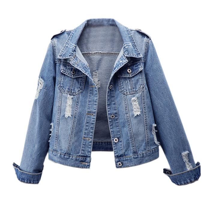 Veste Courte en Jean Femme Jacket Grande Taille D contract Casual