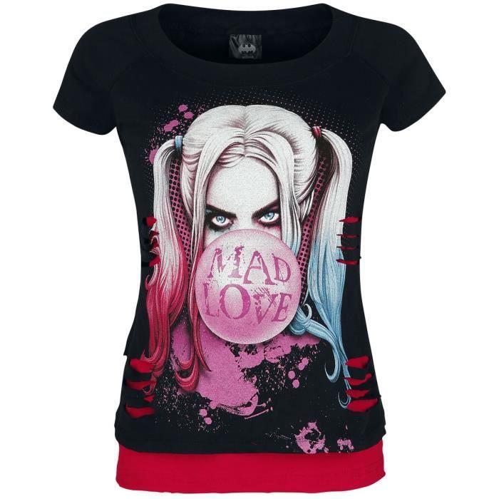 Harley Quinn Mad Love Femme T Shirt Manches courtes noir rouge