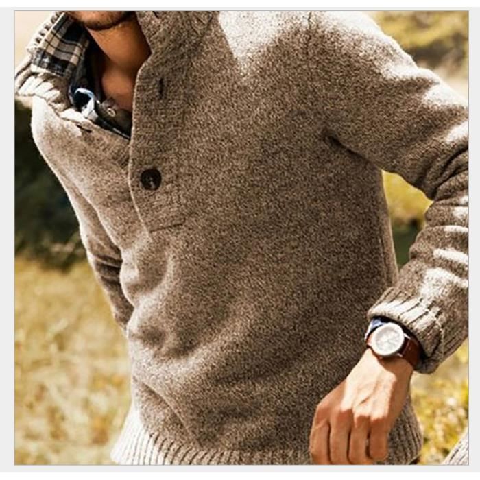 Pull Homme Hiver Chaud, Pull Laine Homme en Tricoté Col Rond Classique  Manches Longues Gris