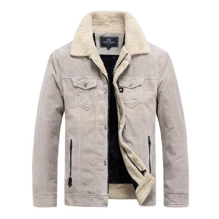 Blouson Chaud Homme Hiver Doublée Polaire Veste Zippee en Coton Epaisse  Couleur Unie