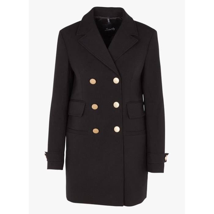 Manteau Femme School Rag Double Boutonnage Col Tailleur Coupe Droite Noir Noir Cdiscount Pret a Porter
