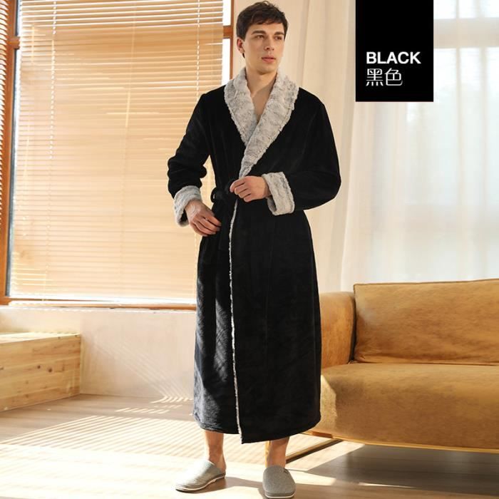 Peignoir pour Homme or femme Robe de Chambre Manches Longue avec poches et Revers Doux Chaud M 3XL noir noir Cdiscount Pret a Porter