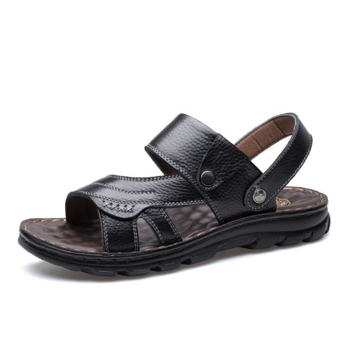 sandales-homme-cuir-couleur-unie-bout-ouvert-antid-rapant-pour-plage