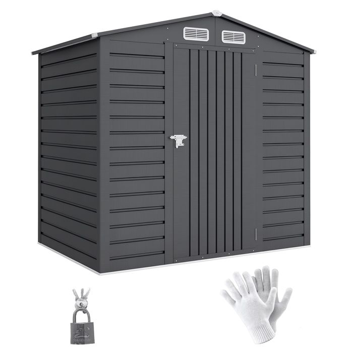 Abri de jardin en m&eacute;tal 2,27 m&sup2; toiture 2 pans acier galvanis&eacute; gris