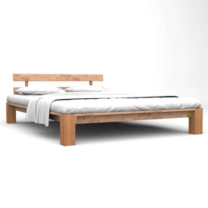 structure de lit adulte cadre de lit chene solide 160 x 200 cm cdiscount maison