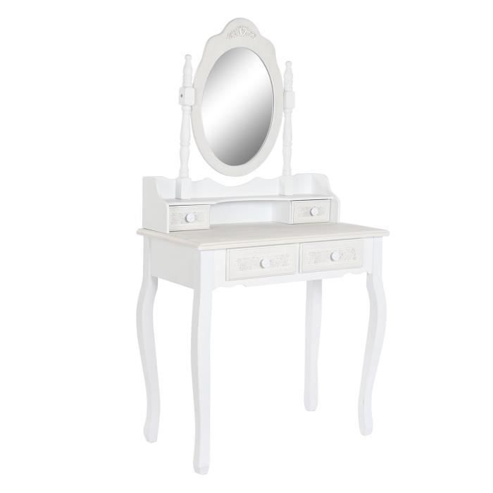 coiffeuse avec miroir en mdf coloris blanc - longueur 75 x profondeur 42 x hauteur 140 cm