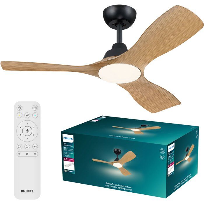 Ventilateur de plafond Philips Olas Pales fixes Diamètre 106 cm Bois LED intégrée + télécommande - vue 2