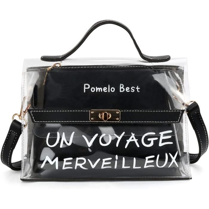 Pomelo Best Sac Messenger Femme -Tout Transparent avec bandoulière ajustable, Noir